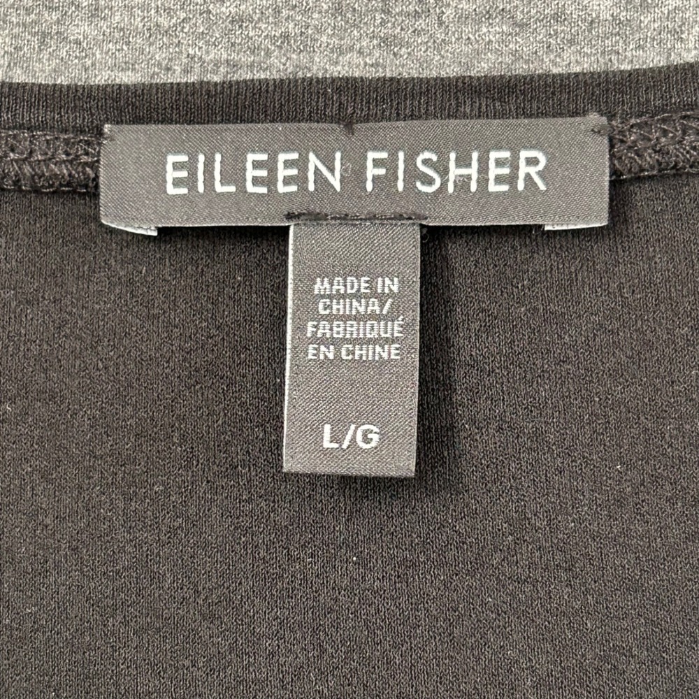 Eileen Fisher Womens L Black 100% Silk Jersey Knit Scoop Neck Cap Sleeve Top - Picture 4 of 7